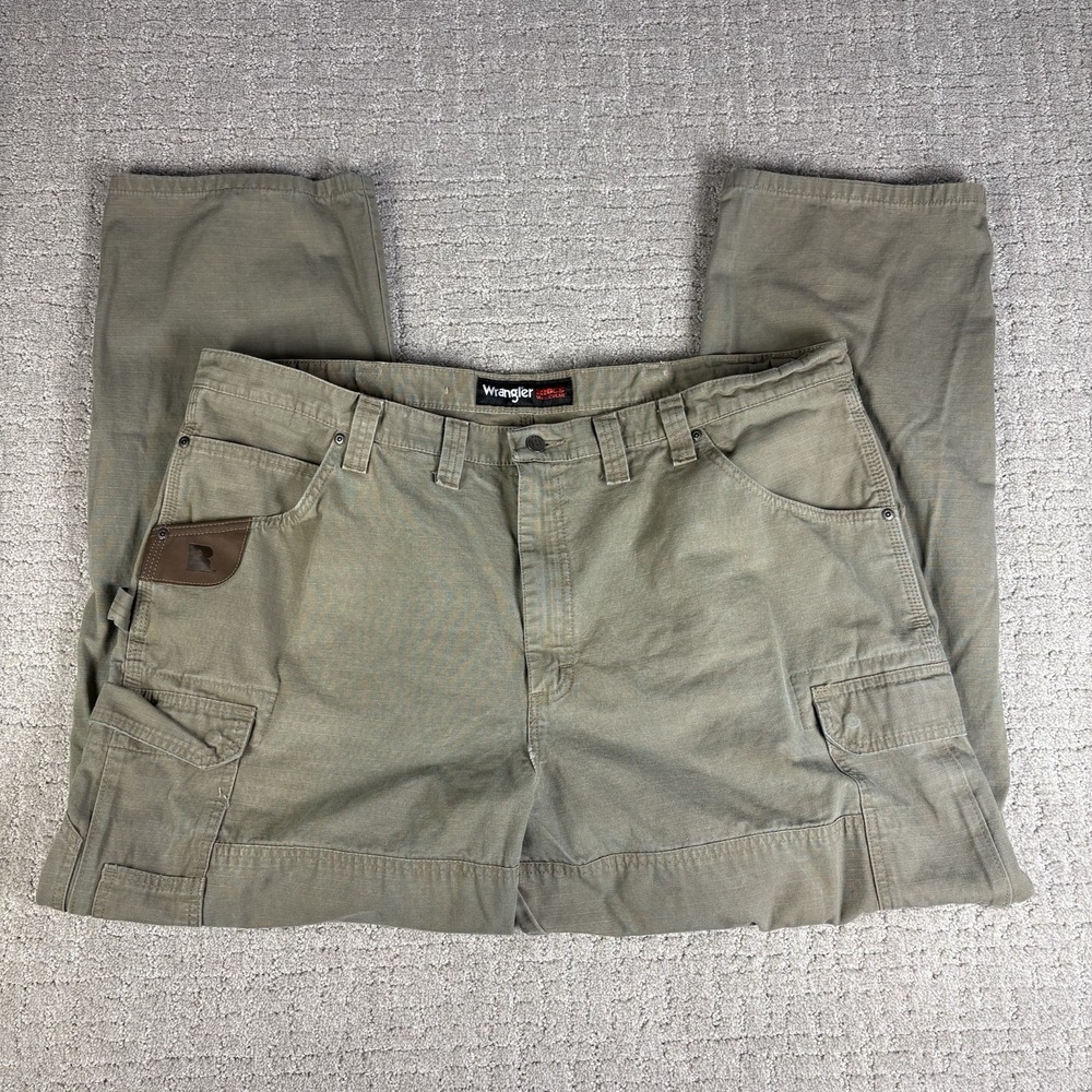 Wrangler Riggs Workwear Pants Mens 44x32 Brown Green Cargo Utility Ripstop